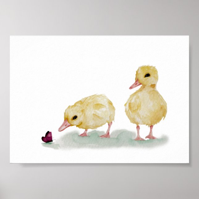 Watercolor Ducklings with Butterfly Poster (Front)