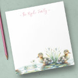 Watercolor Ducks Personalised Stationery Notepad<br><div class="desc">Cute and charming,  this personalised stationery features your family name or monogram in pink hand lettered script typography with with a bottom boarder of watercolor ducklings. Perfect for your spring and summer notes. To see more office home living designs and duck gifts like this visit www.zazzle.com/dotellabelle</div>