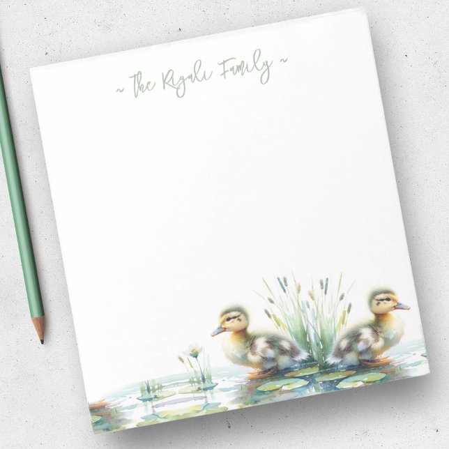 Watercolor Ducks Personalised Stationery Notepad (Watercolor duck notepads personalized sage green name)