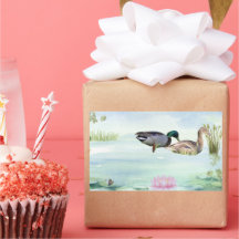 Watercolor Ducks with Lotus n Butterfly