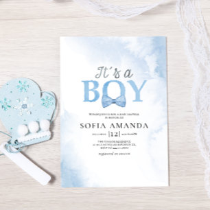 Watercolor Dusty Blue Baby Shower Invitation