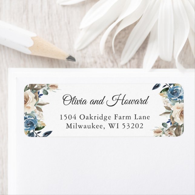 Watercolor Dusty Blue Beige Rustic Boho Floral (Insitu)