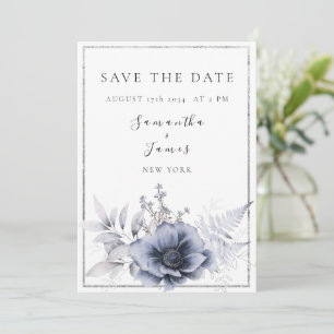 Watercolor Dusty Blue Bohemian Floral Save The Date