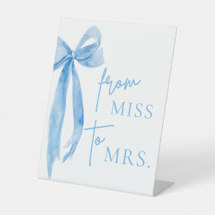 Watercolor Dusty Blue Bow From Miss to Mrs. Sign
