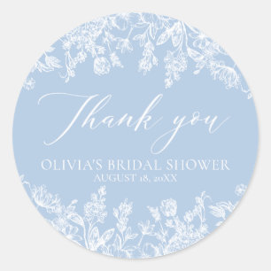 Watercolor Dusty Blue Bridal Shower Thank You  Classic Round Sticker