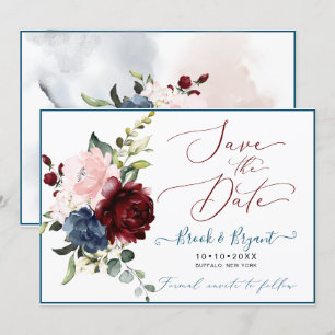 Watercolor Dusty Blue Burgundy Blush Roses Invitation
