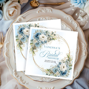 Watercolor Dusty Blue Eucalyptus Gold Napkins