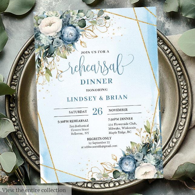 Watercolor Dusty Blue Eucalyptus Rehearsal Invite (Watercolor Dusty Blue Eucalyptus Rehearsal Invite)