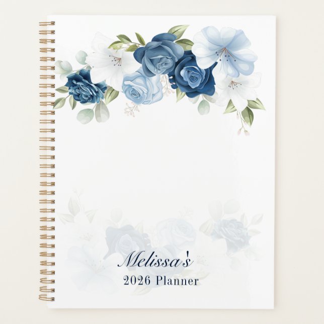 Watercolor Dusty Blue Floral 2026 Planner (Front)