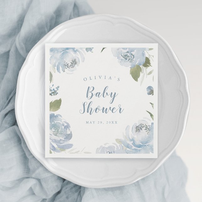 Watercolor dusty blue floral baby shower napkins (Watercolor dusty blue floral baby shower napkins)