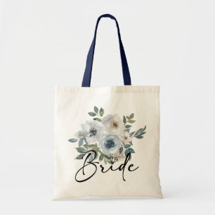 Watercolor Dusty Blue Floral Bride  Tote Bag