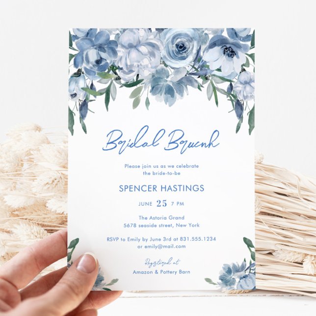 Watercolor Dusty Blue Floral Brunch Bridal Shower Invitation (Creator Uploaded)