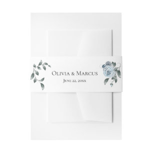 Watercolor Dusty Blue Floral Invitation Belly Band