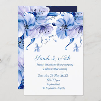 watercolor dusty blue floral navy blue wedding   i invitation