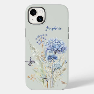 Watercolor Dusty Blue Floral Personalised Case-Mate iPhone 14 Plus Case