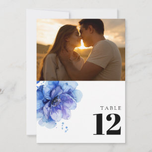 Watercolor Dusty Blue Floral Photo Table Number