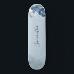 Watercolor Dusty Blue Floral Script Custom Skateboard<br><div class="desc">Dusty Blue Floral Greenery skateboard that you can customise by clicking the "Personalise" button. Featuring a modern elegant eucalyptus greenery foliage,  dusty blue and white flowers,  with script and modern layout.</div>