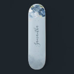 Watercolor Dusty Blue Floral Script Custom Skateboard<br><div class="desc">Dusty Blue Floral Greenery skateboard that you can customise by clicking the "Personalise" button. Featuring a modern elegant eucalyptus greenery foliage,  dusty blue and white flowers,  with script and modern layout.</div>