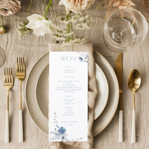 Watercolor Dusty Blue Floral Spring bloom Wedding  Menu