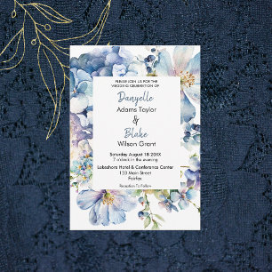 Watercolor Dusty Blue Floral Wedding Invitation