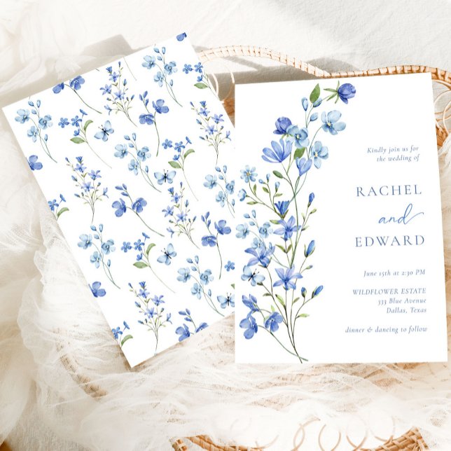 Watercolor Dusty Blue Floral Wedding Invitation (Creator Uploaded)