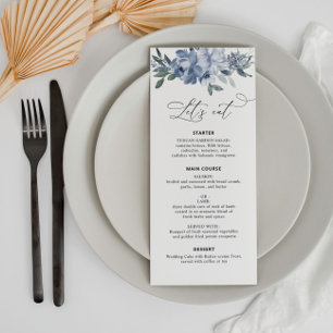 watercolor dusty blue floral wedding menu
