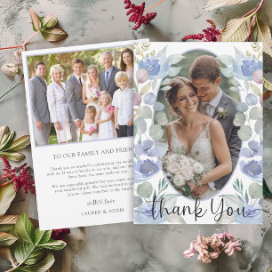 Watercolor Dusty Blue Floral Wedding Thank You