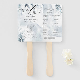 Watercolor Dusty Blue Foliage Dawna2 Hand Fan