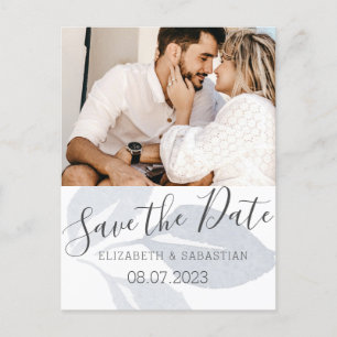 Watercolor Dusty Blue Foliage Save The Date Announcement Postcard