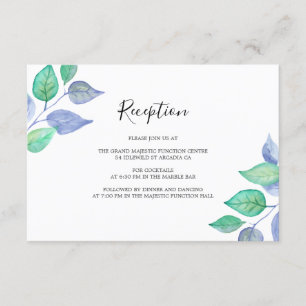 Watercolor Dusty Blue Foliage Wedding Reception Enclosure Card