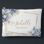 Watercolor Dusty Blue & Gold Floral Bridesmaid Accessory Pouch<br><div class="desc">Introducing our Watercolor Dusty Blue & Gold Floral Bridesmaid Accessory Pouch, a stunning and stylish gift that celebrates the elegance of your bridesmaids. This accessory pouch is the epitome of modern chic, perfect for any occasion from bridesmaid proposals to bridal showers. Crafted with a minimalist design, this pouch features a...</div>