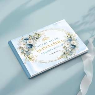 Watercolor Dusty Blue Gold Greenery Floral Guestbo Guest Book
