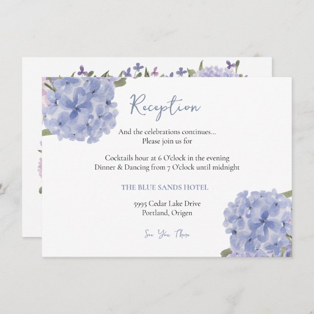 Watercolor Dusty Blue Hydrangea Floral Reception  Enclosure Card (Front/Back)