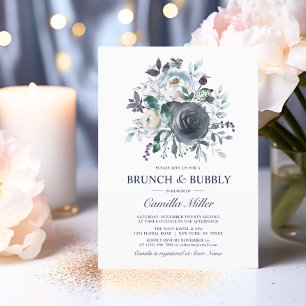 Watercolor Dusty Blue Navy Floral Bridal Brunch Invitation