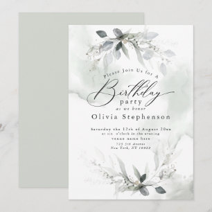 Watercolor Dusty Blue Poppy Birthday Invitation