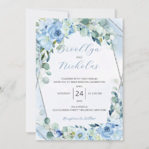 Watercolor Dusty Blue Roses Wedding Invitation