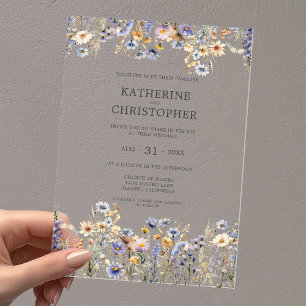 Watercolor Dusty Blue Wildflower Elegant Wedding Acrylic Invitations