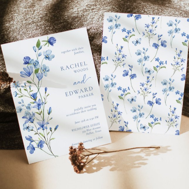 Watercolor Dusty Blue Wildflower Wedding Invitation (Creator Uploaded)