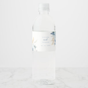 Watercolor dusty blue wildflower wedding water bottle label