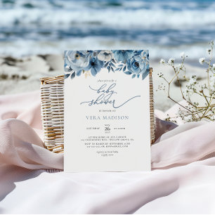 Watercolor Dusty Blue Winter Baby Shower Invitation