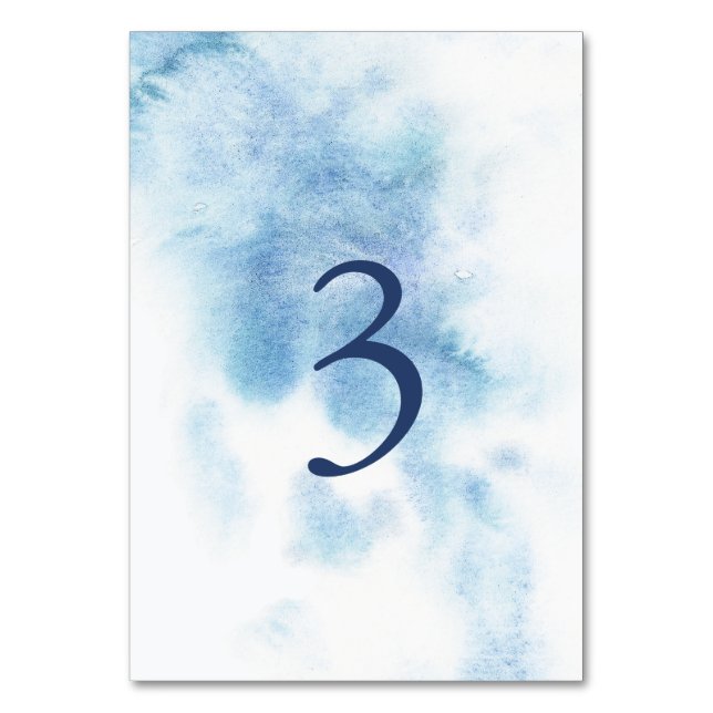 Watercolor Dusty Blue Winter Wedding Table Number (Front)