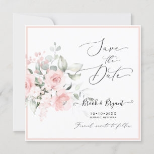 Watercolor Dusty Blush Pink Roses Save the Date Invitation