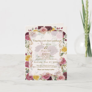 Watercolor Dusty Burgundy Yellow Roses/Cream Invitation