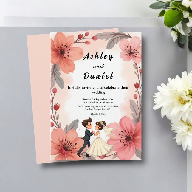 Watercolor Dusty Floral Bride And Groom Wedding Invitation (Creator Uploaded)