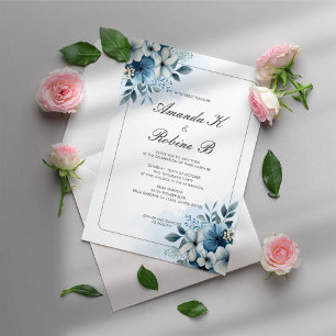 Watercolor Dusty Flower Blue Wedding Invitation