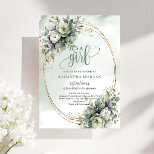 Watercolor Dusty Green Theme It’s A Girl Invite