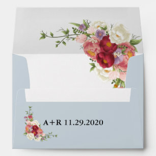 Watercolor Dusty Grey Blush Peach Floral Wedding Envelope