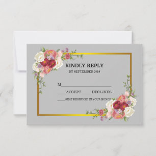 Watercolor Dusty Grey Gold Blush Peach Floral RSVP