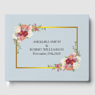 Watercolor Dusty Grey Gold Blush Peach Wedding Guest Book