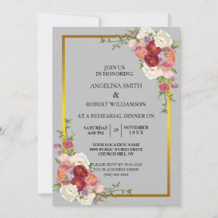 Watercolor Dusty Grey Gold Blush Peach Wedding Inv Invitation